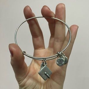 Alex & Ani Sterling Silver Graduation Cap Bangle Charm Bracelet